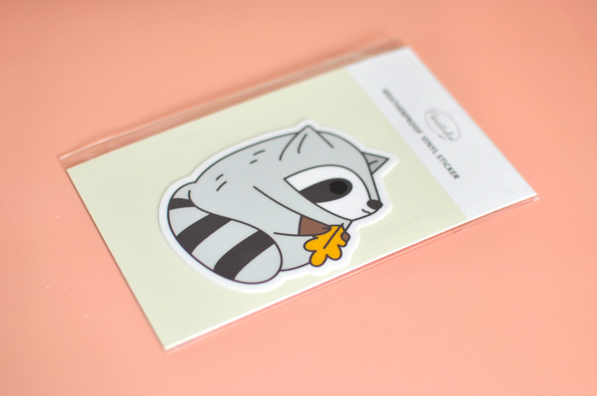 Fat Raccoon Holding Oak Leaf Vinyl Sticker – Noristudio
