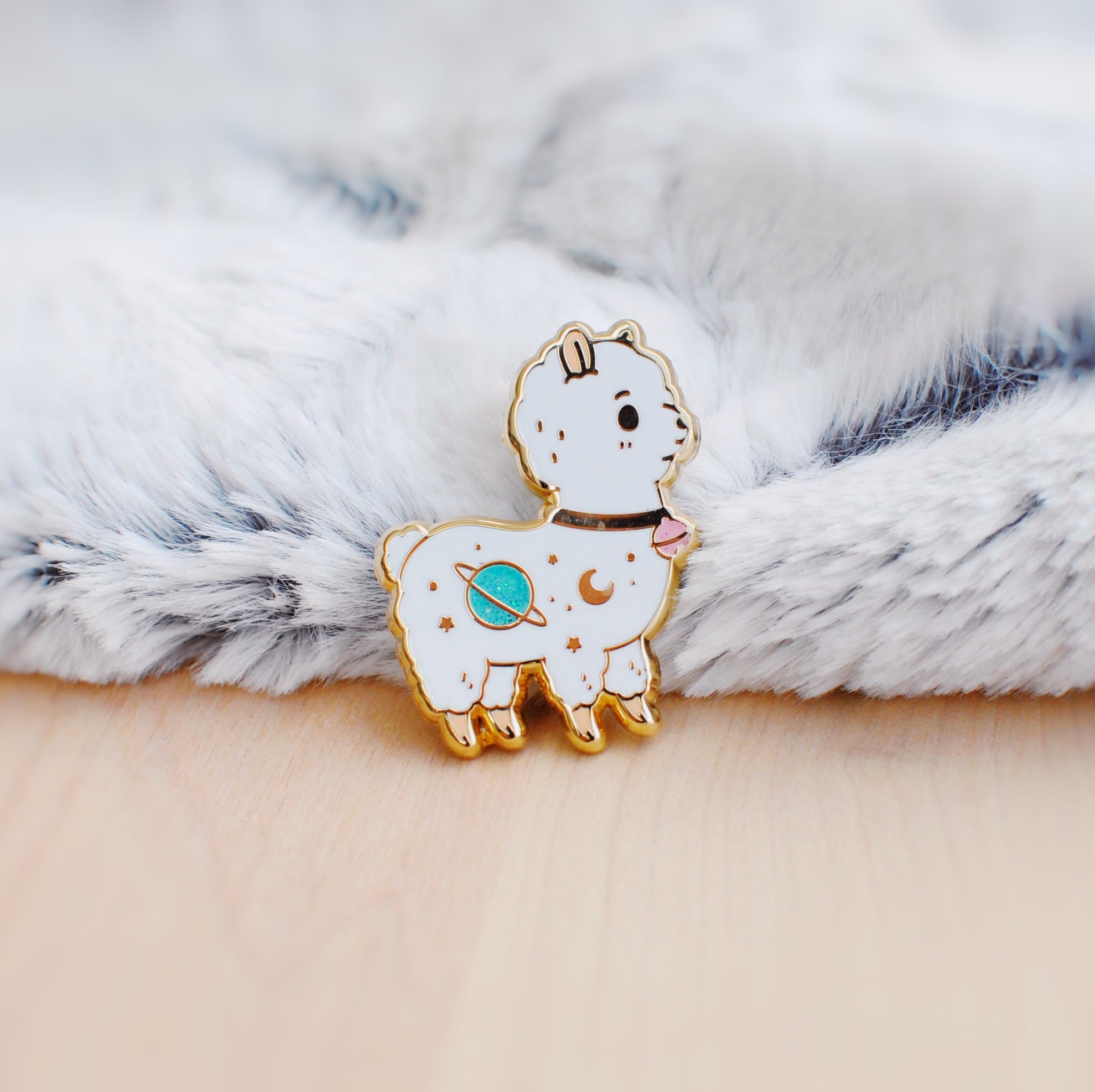 Enamel Pin | Planet Alpaca - White