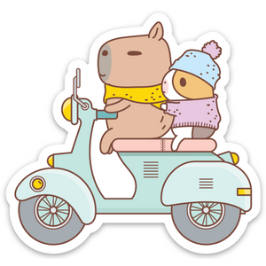 Bubu and Mooch Riding Scooter Vinyl Sticker by Noristudio