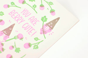 A2 Letterpress Greeting Card, Bubu and Moonch, You are berry cute!