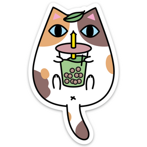Calico Cat and Bubble Tea Vinyl Sticker by Noristudio