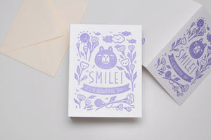 A2 Letterpress Greeting Card, Bubu and Moonch, Smile! It's a beautiful day!