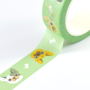 mint green washi tape with french bulldogs pattern  by Noristudio 